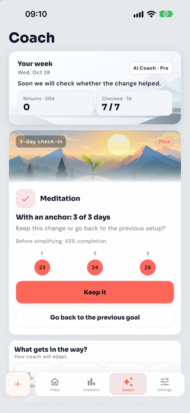 3-day check-in: With an anchor, 3 of 3 days