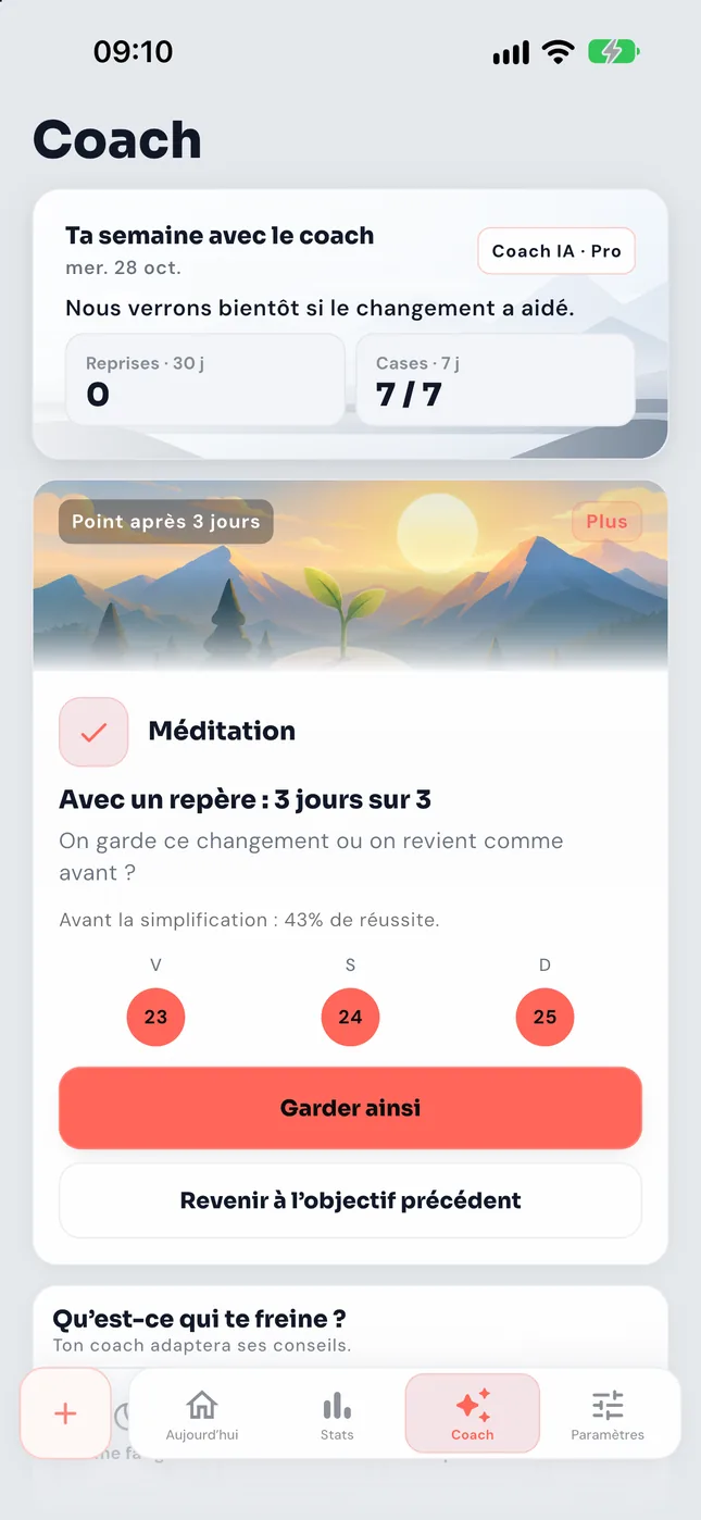 Point après 3 jours : avec un repère, 3 jours sur 3